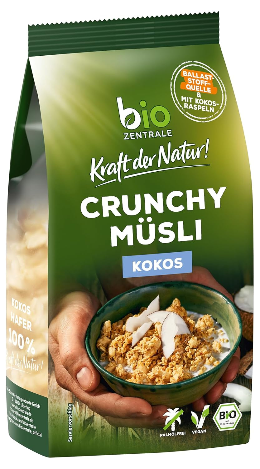 Sprød müsli med bær Biozentrale | 375 g økologisk müsli | Ideel til morgenmad og din kop takeaway müsli | Et alternativ til müslibarer