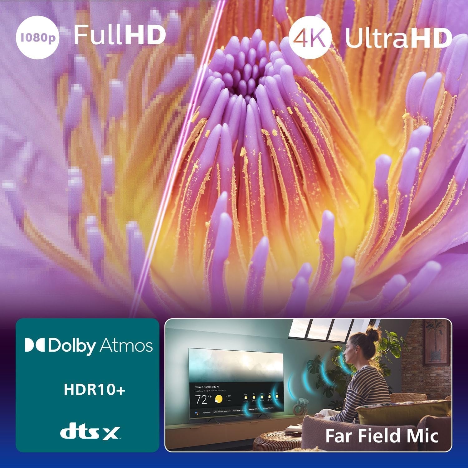 Televizor inteligent LED Philips Ambilight 43PUS8200 4K - ecran de 43 de inci cu Pixel Precise Ultra HD, Titan OS, Dolby Vision și sunet Dolby Atmos