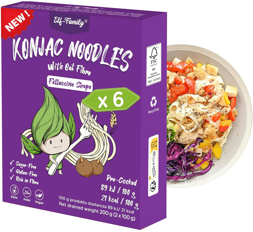 Premium Konjac-nudler fra Thailand, veganske, glutenfri - 240 g x pakke med 6 (12 pakker), Shirataki-nudler fra alffamilien, instant-nudler, pasta/keto/lav kulhydrat/lavt kalorieindhold/sukkerfri - spaghetti og fettuccine