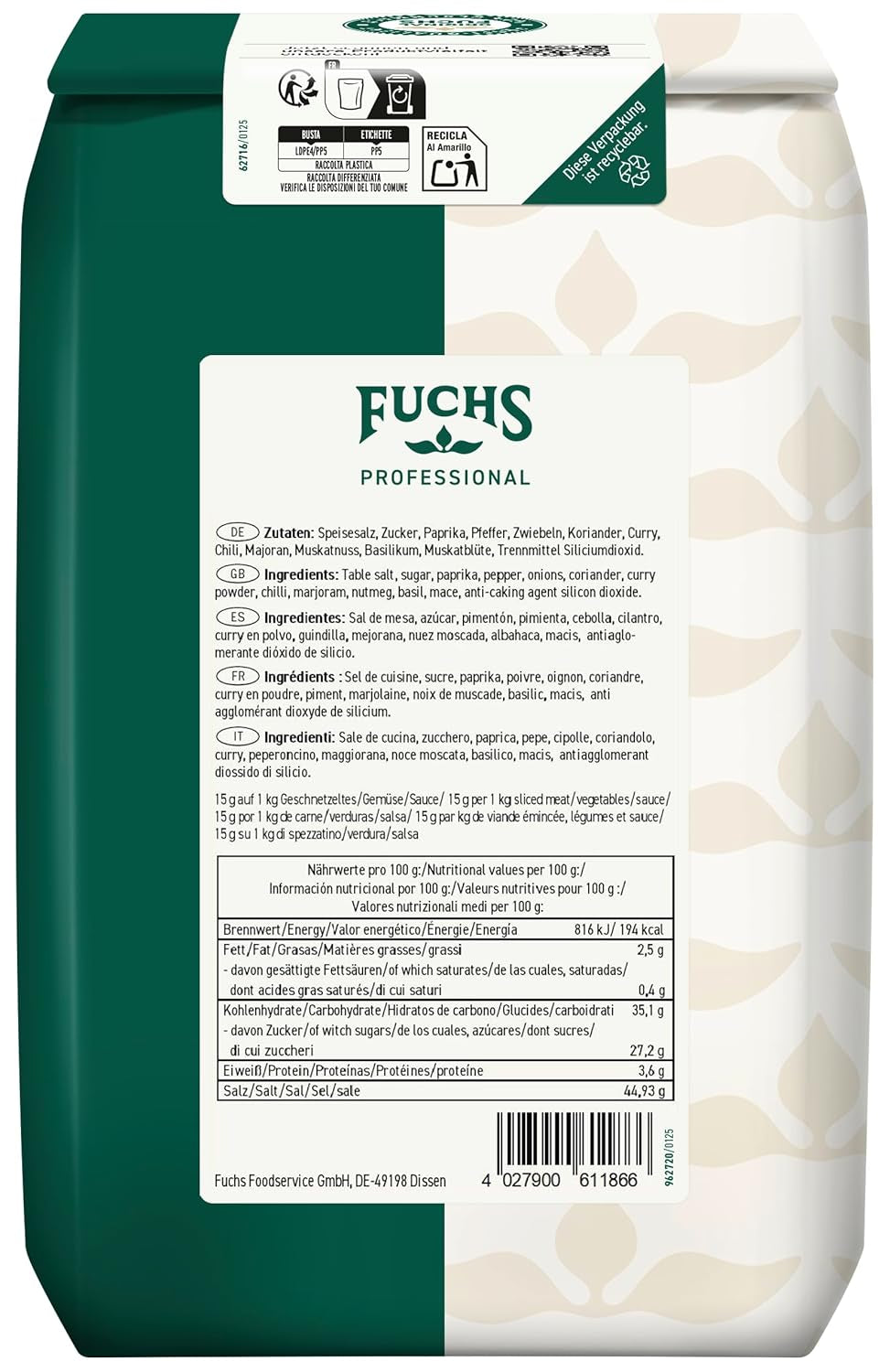 - Kina Gewürzsalz | Vielseitig einsetzbares asiatisches Gewürz | Kein Salzen mehr erforderlich | Profi-Qualität für Großverbraucher | 1,5 kg genbrugspose