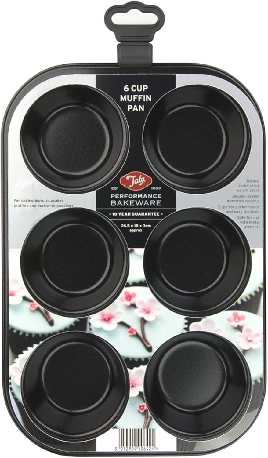 Tala Performance Muffin-Blech, 6 Löcher, Jumbo-Größe, Karbonstahl Von Professioneller Stärke, Mit Antihaftender Eclipse-Beschichtung, Schwarz Forme og bageplader Naty Shop Form Für 6 Muffins