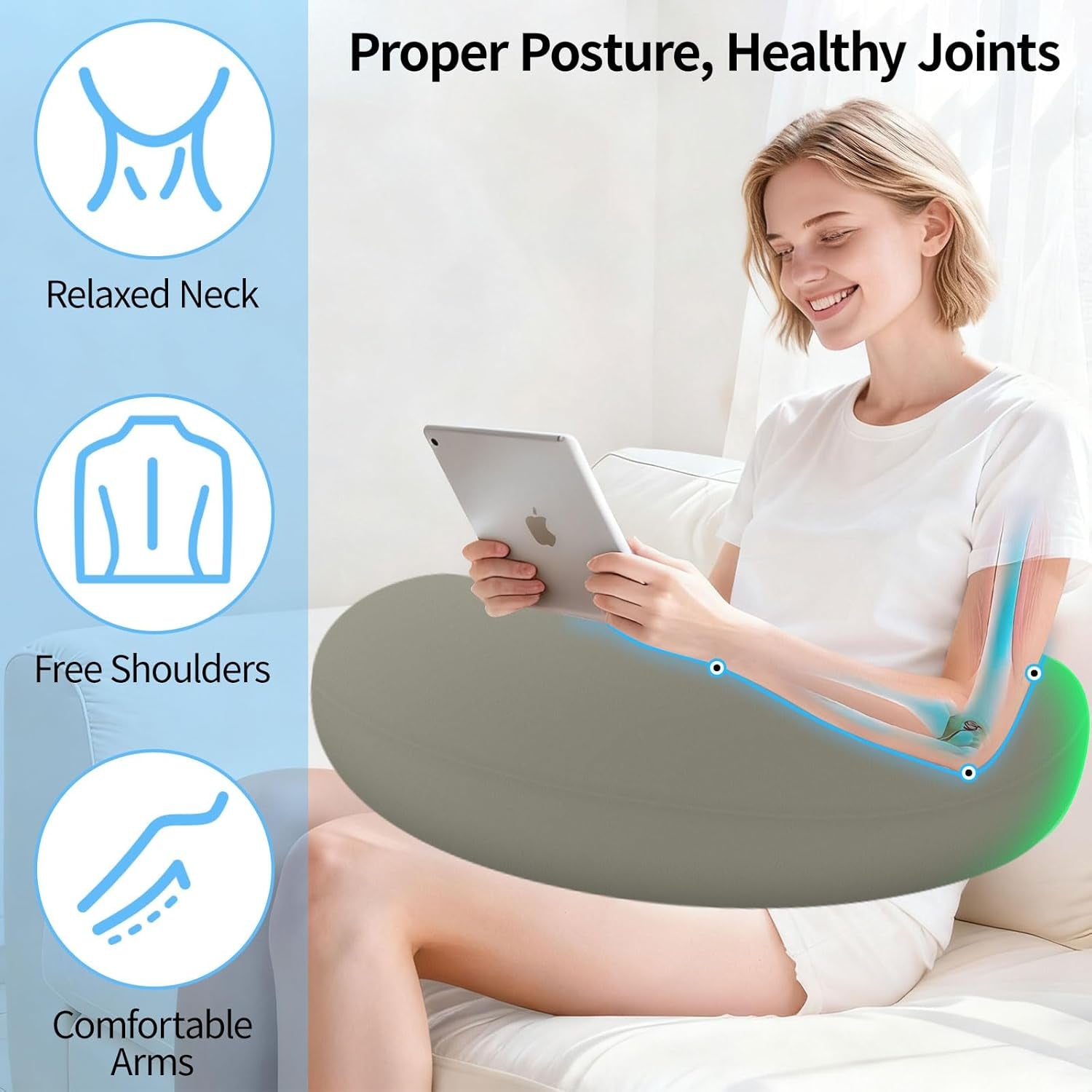 Pernă de citit și pernă de gaming, pernă de citit gonflabilă portabilă cu geantă de depozitare, pernă ergonomică de croșetat pentru citit, joacă, croșetat și lucru