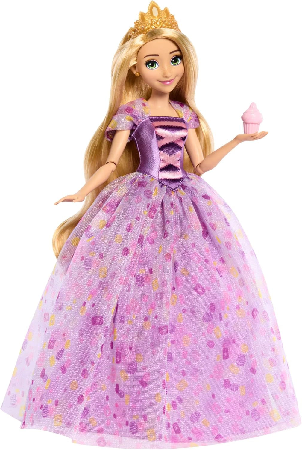 Mattel Disney Princess Rapunzel dukke, Langt styling hår, Mobil, Aftagelige sko og diadem, Disney gaver, Legetøj fra 3 år, HLW03 Naty Shop Dolls Rapunzel Deluxe Fashion Doll
