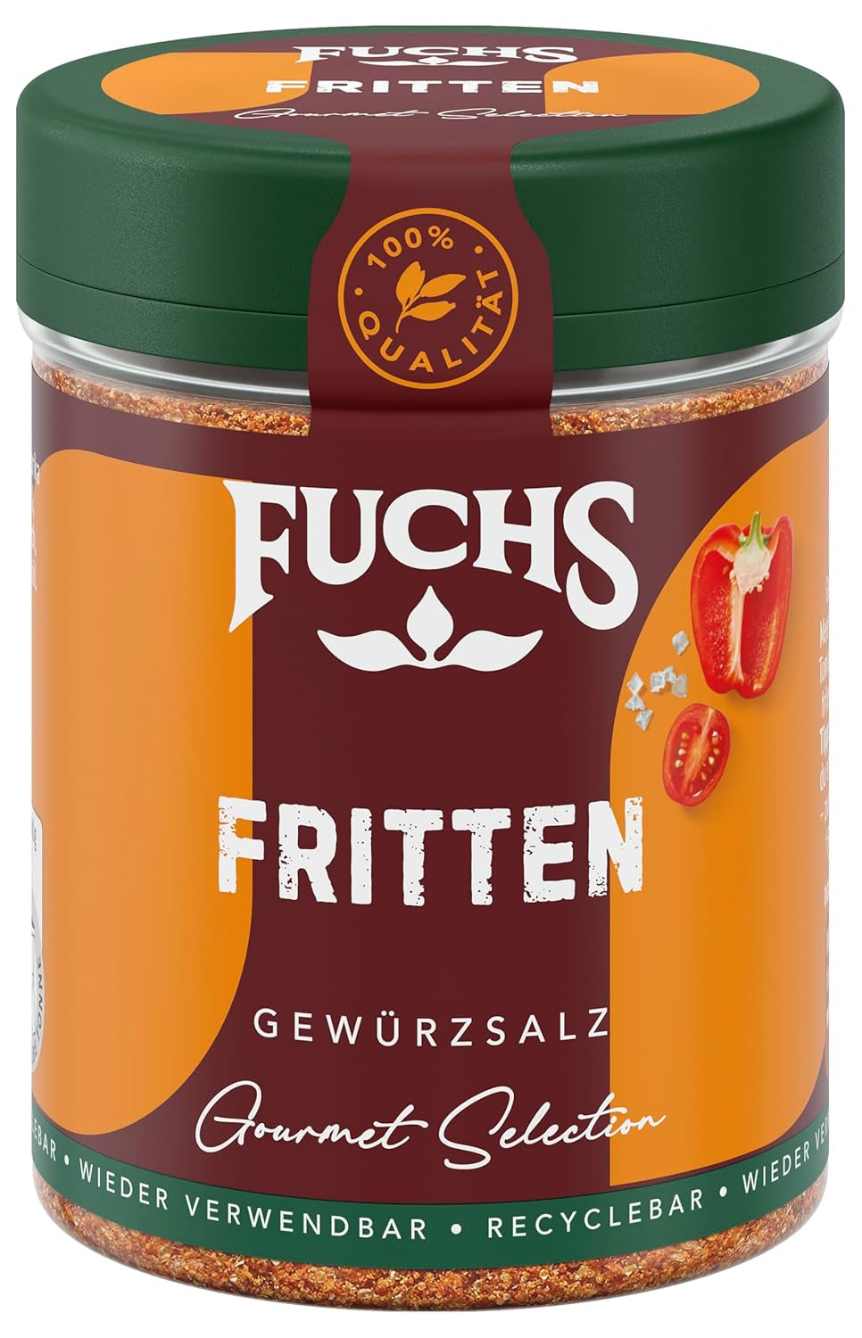 Fuchs Gourmet Selection Klassisch/Heimisch – Bratkartoffel Gewürzsalz, nachfüllbares Kartoffel Gewürz, Salz zum Würzen von Brat- & Ofenkartoffeln, Pommes Frites & Co, vegansk, 70 g