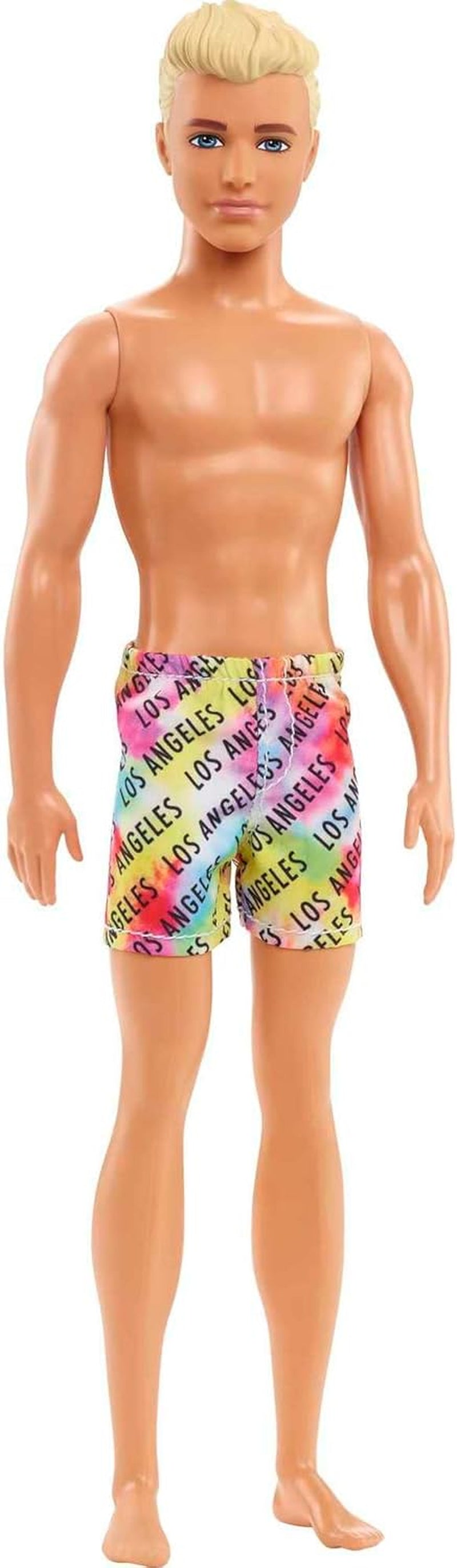Barbie Ken - păpușă blondă cu cămașă albastră și costum de baie, accesorii de plajă și minge de plajă pentru jocuri creative, pentru copii de la 3 ani, HPL74 Papusi Naty Shop Plajă Ken 2