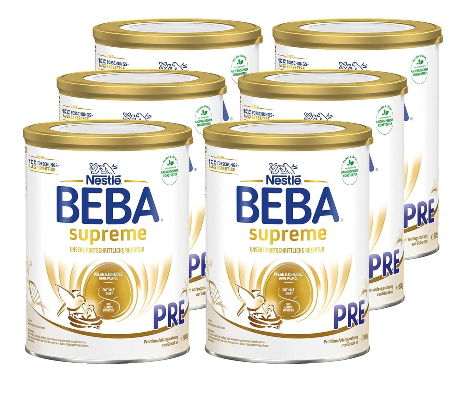 BEBA SUPREME PRE Initial mælk klar til at drikke fra fødslen, babymad med DHA, kun laktose, uden palmeolie, pakke med 8 (8 x 200 ml) Mor og barn Naty Shop Beba Supreme Pre 6 x 800 gram