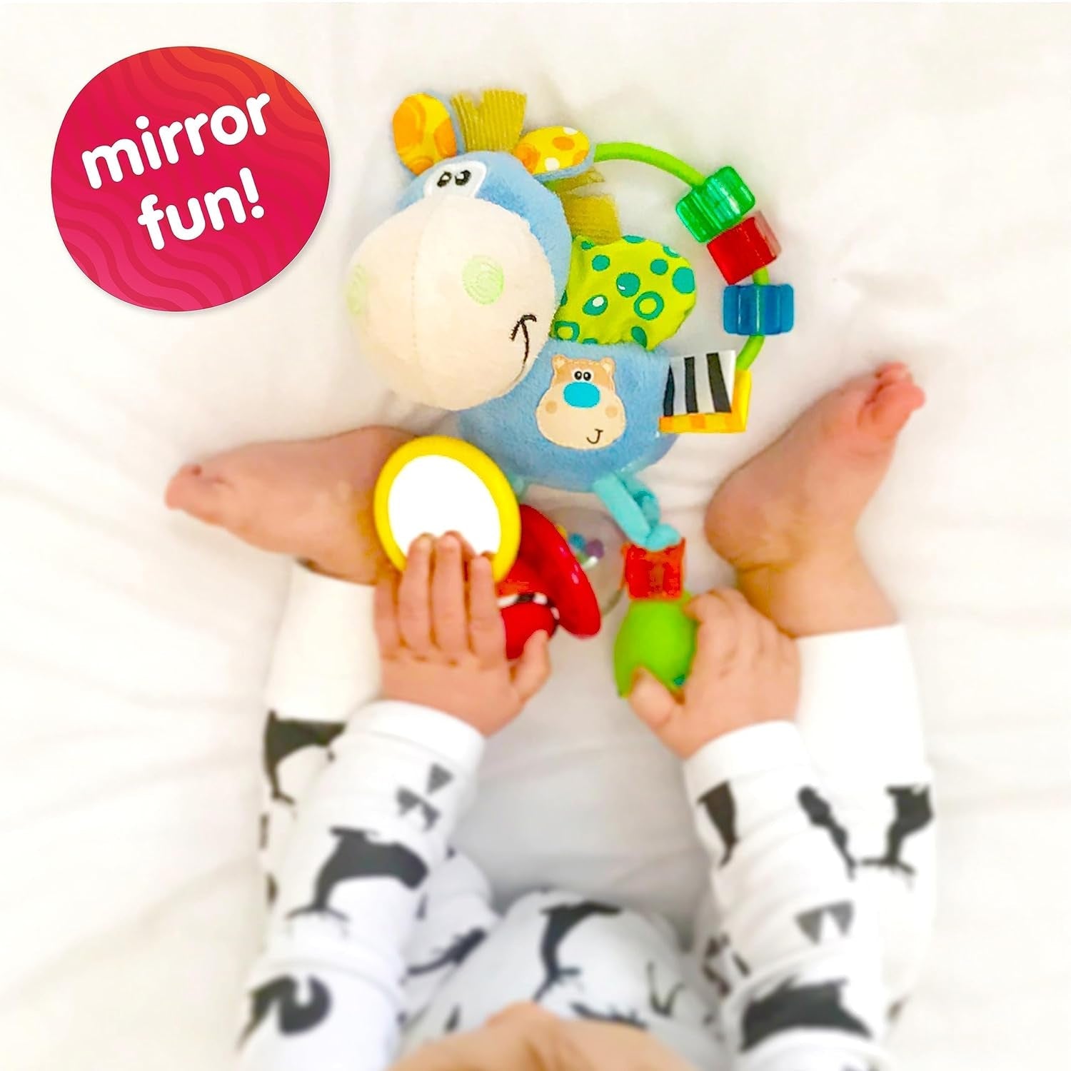 Playgro 101145 Cal de pluș cu zornăitor, jucărie educativă, de la 3 luni, fără BPA, Playgro Toy Box Horse Klipp Klapp, albastru/colorat, 40016, dimensiuni: 15 x 6 x 20 cm , 1 buc Jucarii Bebe Naty Shop