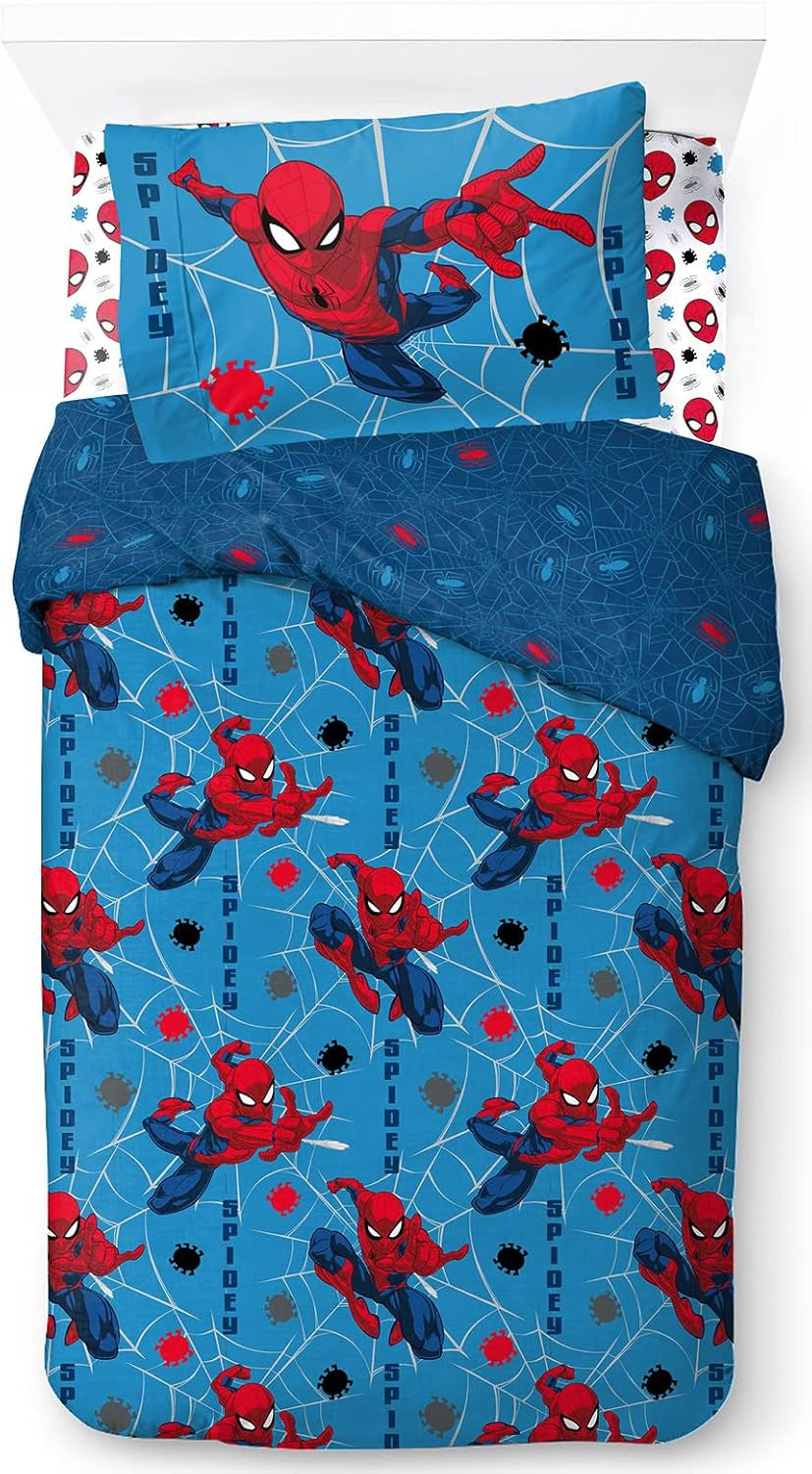 Sengetøj til børn, Disney-figurer, 100% bomuld Sengetøj - børn Naty Shop Blue - Spiderman 135X200/50X70 (3 stk)
