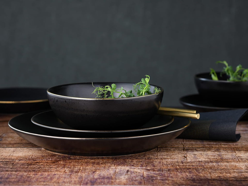 Creatable, 22707, Serie Industrial Gold BLACK, 12-Teiliges Geschirrset, Teller Set Aus Steinzeug, Spülmaschinen- Und Mikrowellengeeignet, Qualitätsproduktion Seturi vesela masa Naty Shop