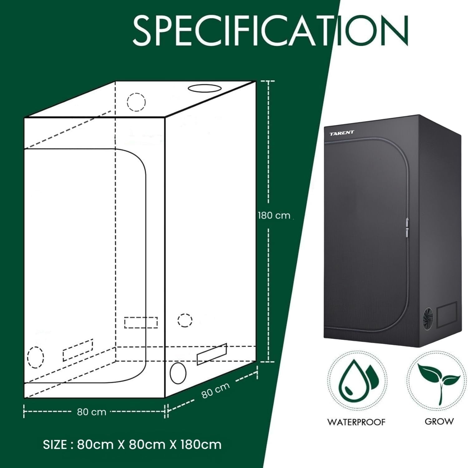 Grow Telt 80x80x180cm Grow Telt med aftagelig vandtæt bundbakke Ideel størrelse til hydroponics