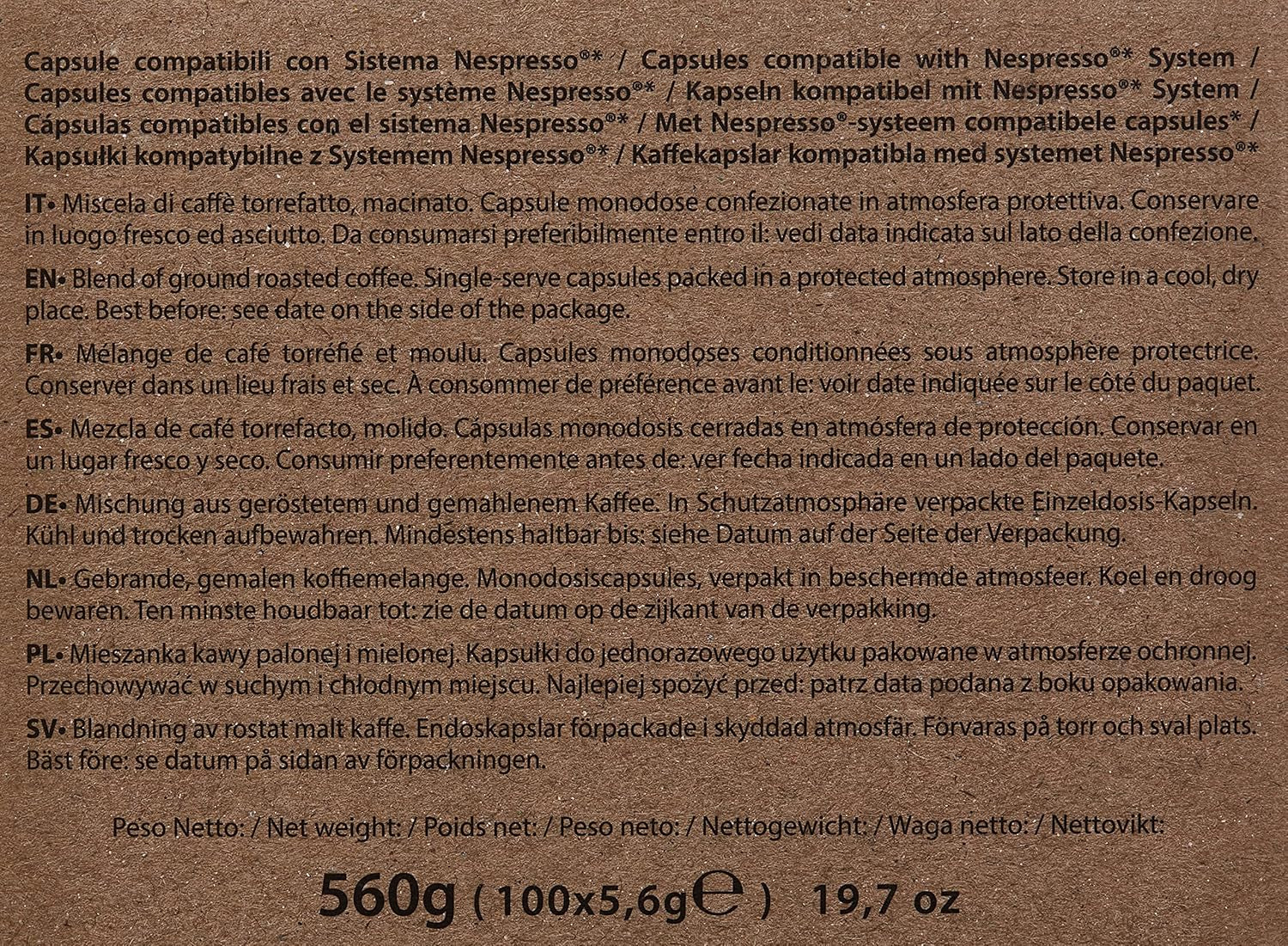 Decaffeinato Coffee Capsules Nespresso Compatible 5.6g x 100 capsules