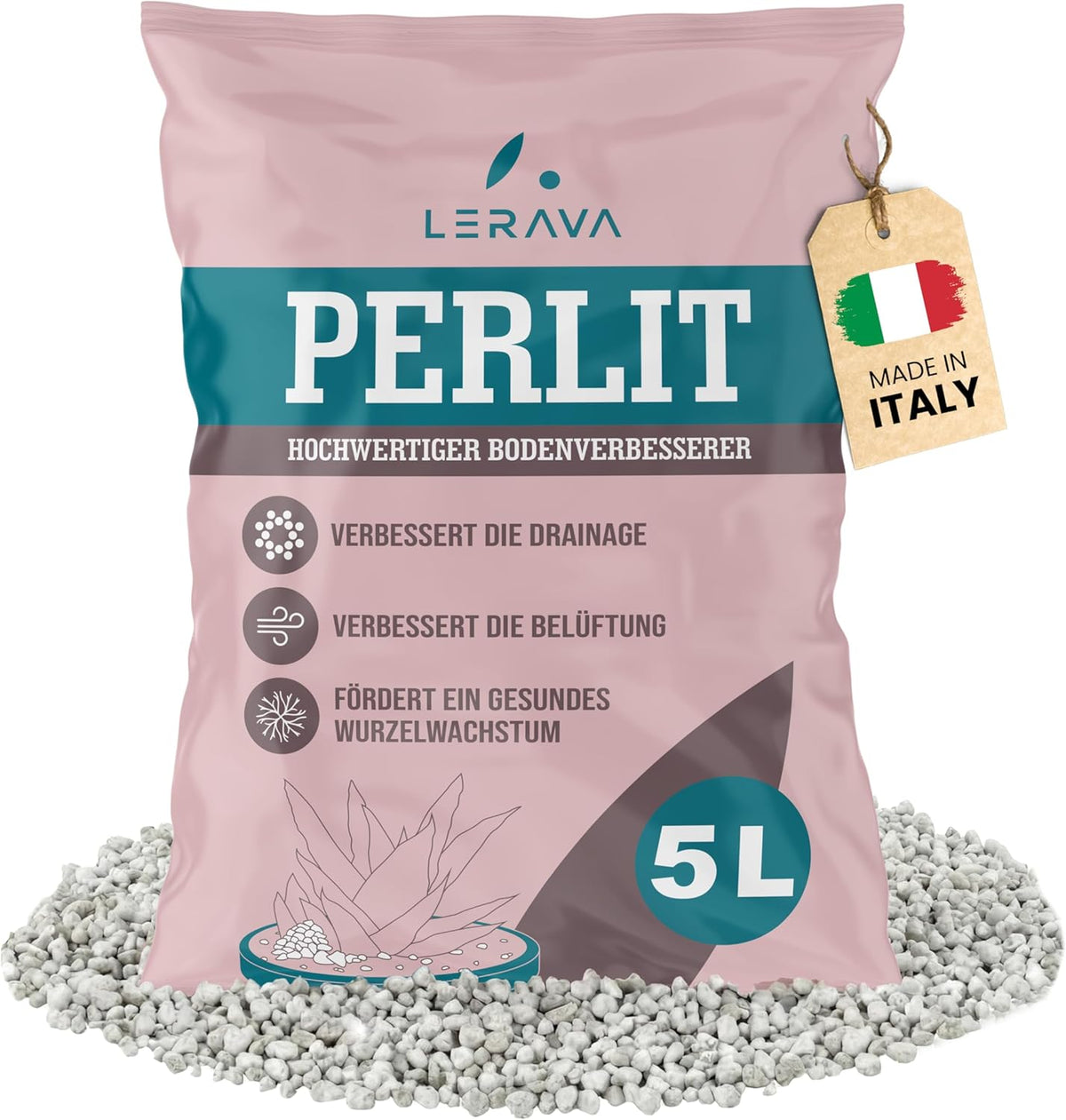 LERAVA® Perlite for Plants (5L) – Grovkornet perlit til jordforbedring – Sikrer optimal dræning og beluftning – Naturlig jord- og hydroponicsadditiv – Granulat til planter