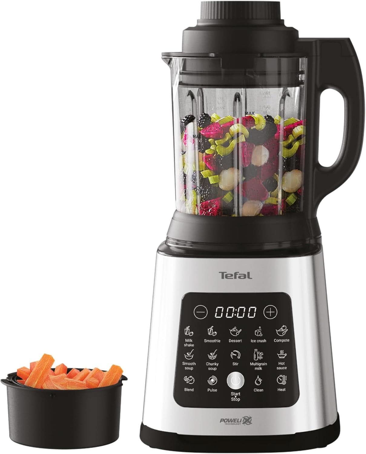 Tefal Perfectmix Cook Hochgeschwindigkeits-Standmixer, Mit Kochfunktion, 10 Auto-Programme, Heiße Und Kalte Rezepte, Abnehmbare Klingen, Inkl. Dampfkorb, Silber/Schwarz, BL83SD30 Kitchen Naty Shop