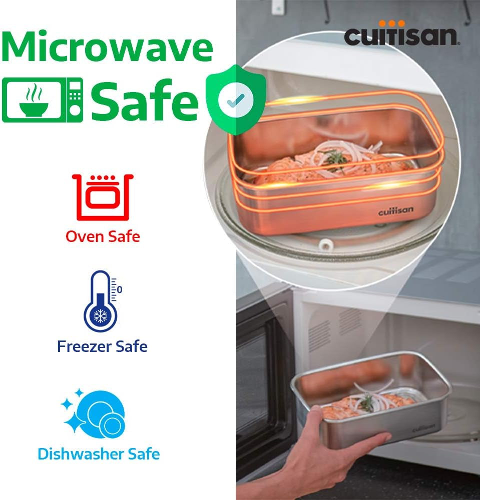 CANDL Cuitisan (Flora) borcan de depozitare a alimentelor din oțel inoxidabil cu capac cu clip, dreptunghiular, potrivit pentru cuptor cu microunde + cuptor, borcan de depozitare, EC7-SS10 2800ml Cutii depozitare alimente Naty Shop