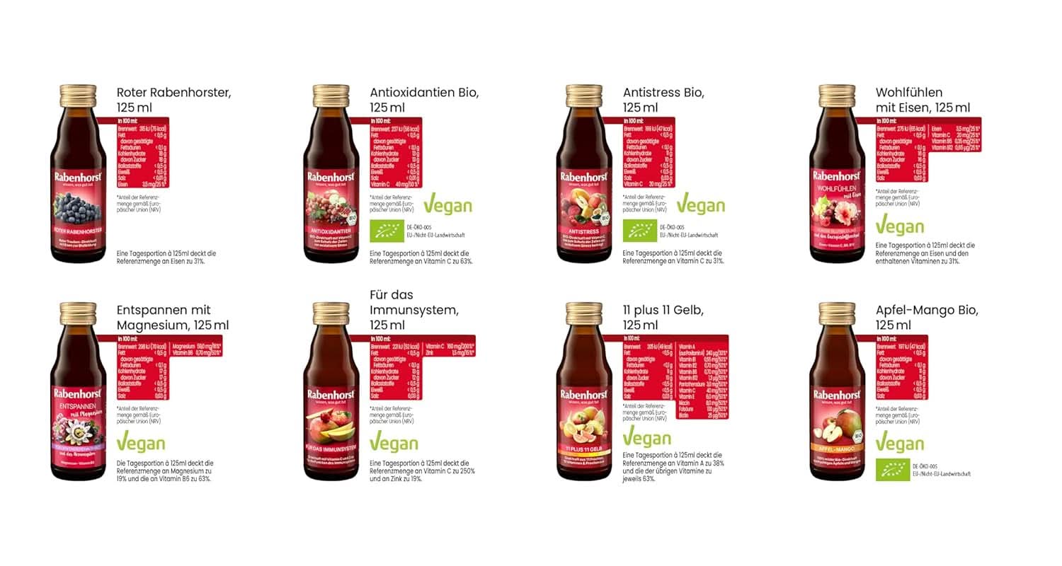 Rabenhorst minismagningspakke, 8 varianter eller 3 flasker (24 X 125 ml) Alkoholfri drikke Naty Shop