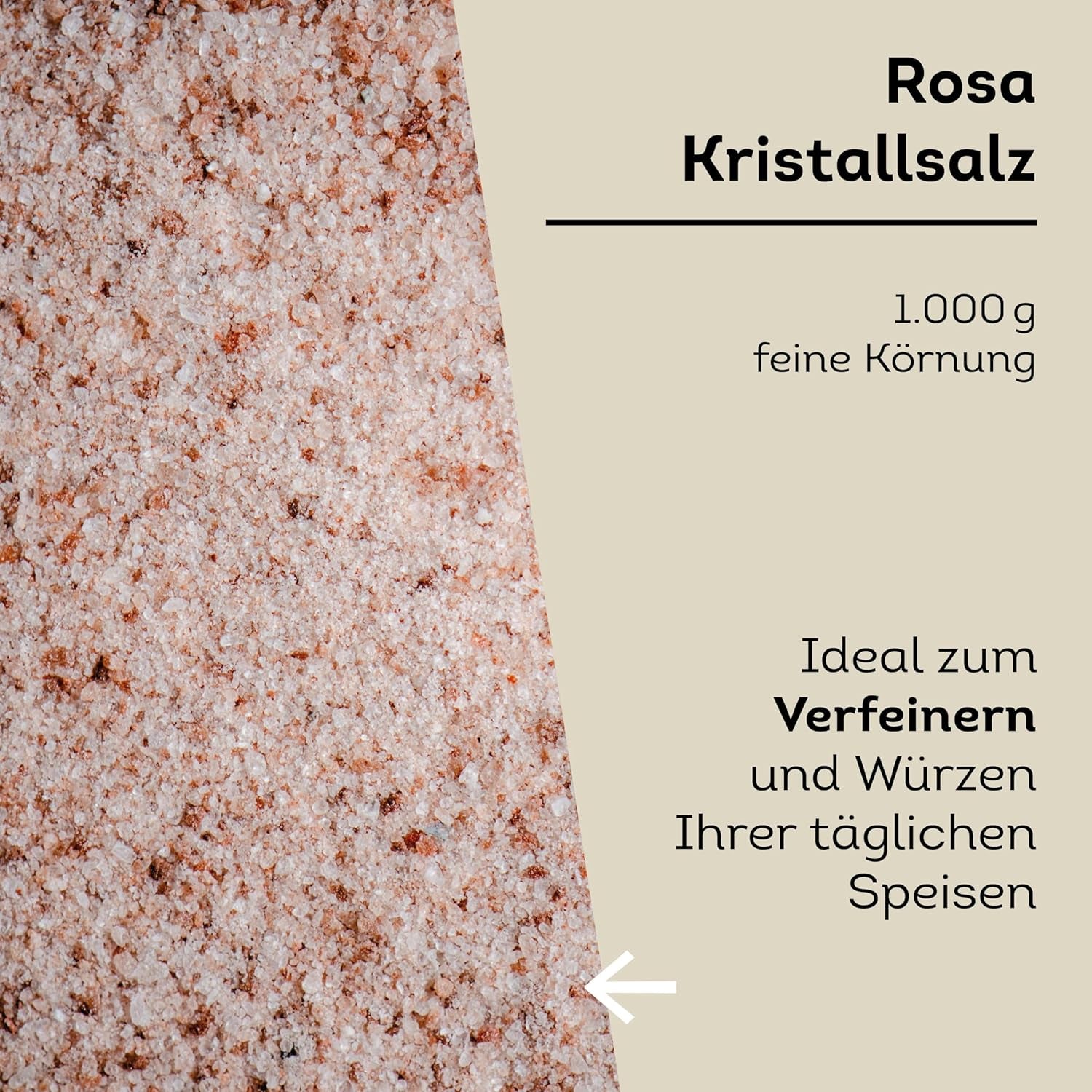 Küper Selection 1000g Kristallsalz rosa fein - rosa Speisesalz zum Würzen und Verfeinern - 100% natürliches Salz