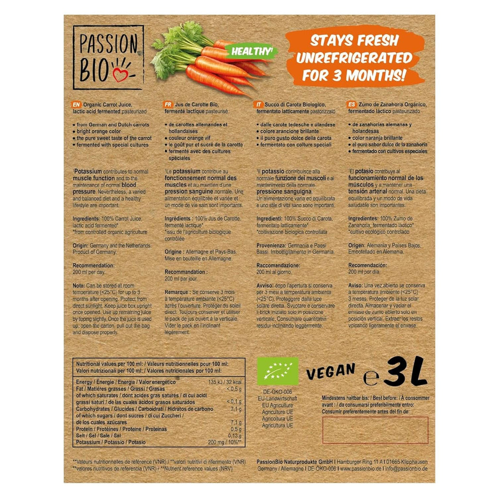 Suc organic de morcovi - Fabricat din morcovi germani și olandezi, 3 litri Bauturi fara alcool Naty Shop