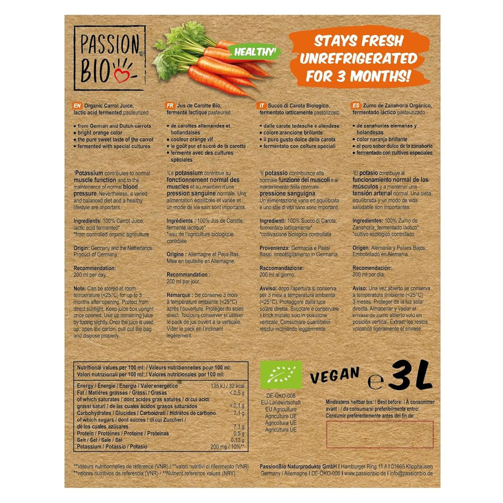 Økologisk gulerodsjuice - Lavet af tyske og hollandske gulerødder, 3 liter Ikke-alkoholiske drikke Naty Shop