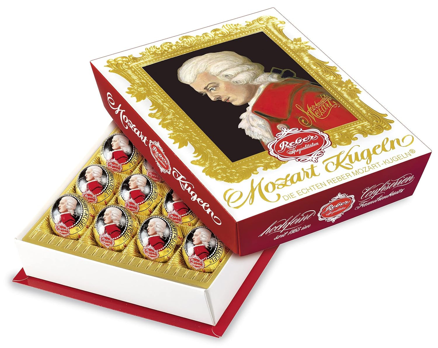 Reber Mozart kugler med mørk chokolade, pakke med 6 med marcipan og nougat, vegansk - 1 x 120 g