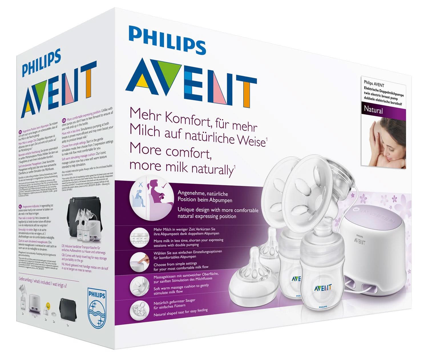 Dobbelt elektrisk brystpumpe Philips Avent SCF334/02 Tilbehør Mad og amning Bebe Naty Shop