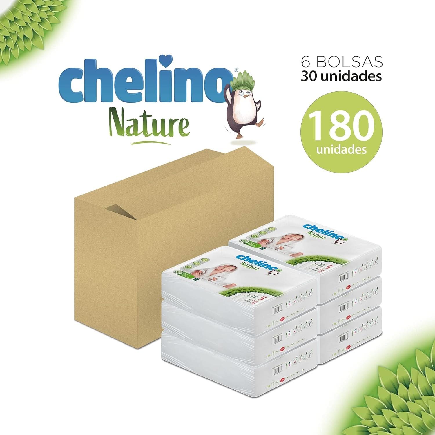 Chelino Natura bleer til børn str. 5 (13-18 kg), 180 bleer Mor og barn Naty Shop
