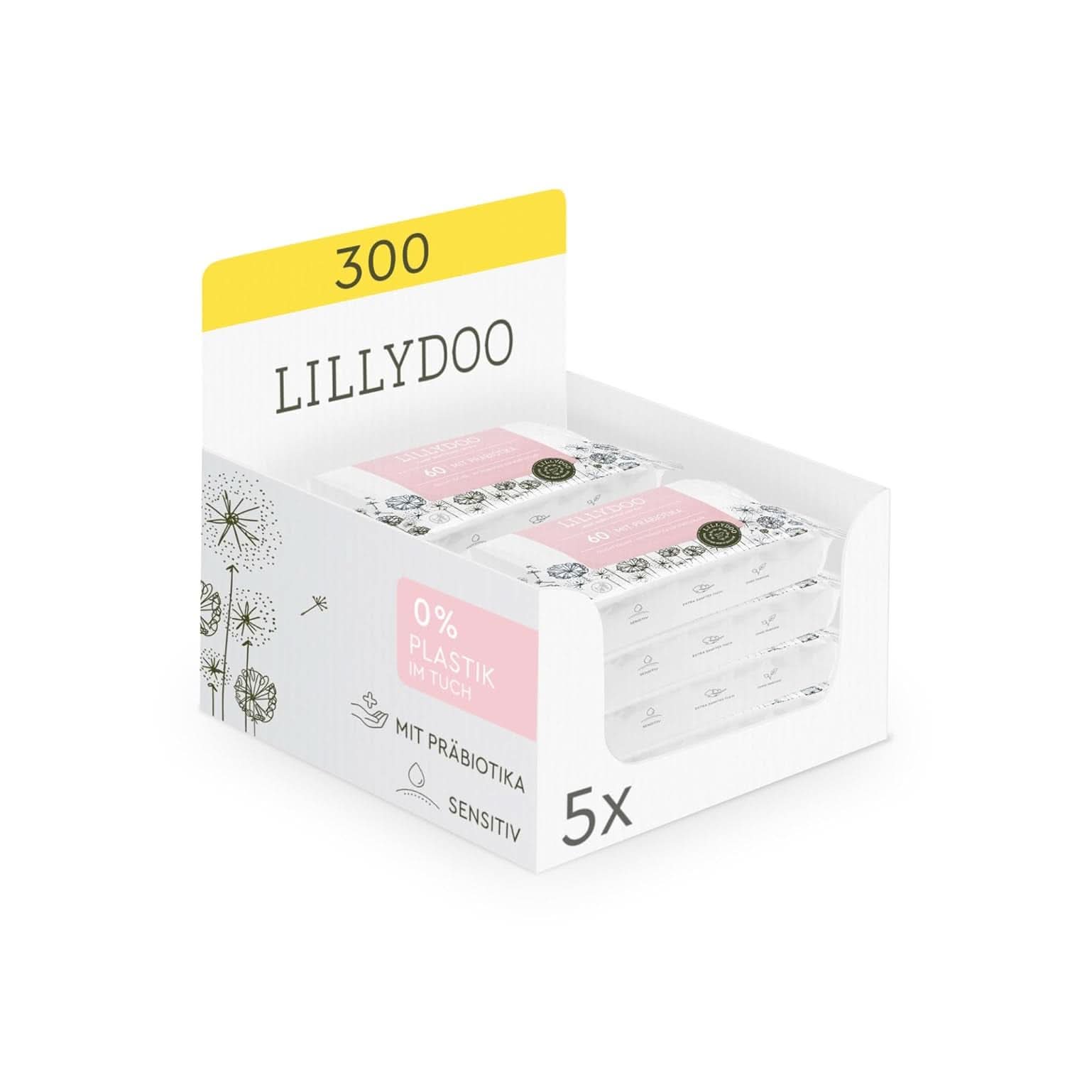 Șervețele umede LILLYDOO cu prebiotice, șervețele 100% fără plastic, fără parfum (FSC Mix) Servetele Umede Bebelusi Naty Shop 5 x 60 servetele