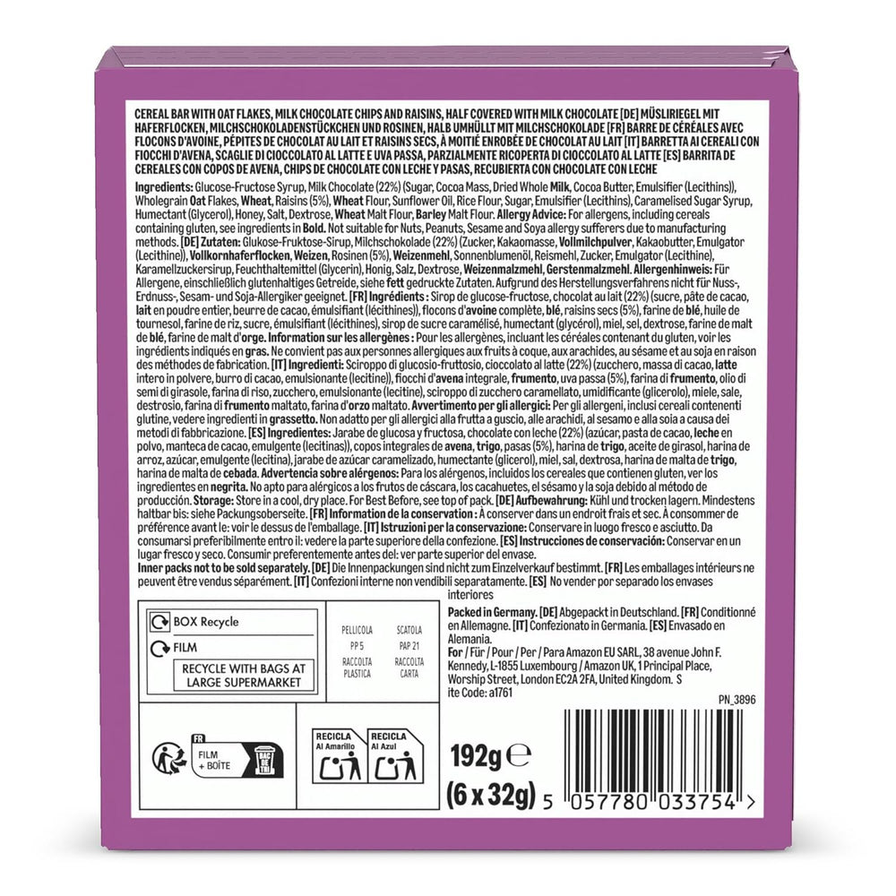 Müslibar med chokolade og rosiner fra Amazon, 192g