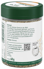 Fuchs Gewürze - Kümmel ganz - kräftiges Gewürz für Kohl- und Fleischgerichte oder zu Bratkartoffeln - naturlig Ingrediens - 60 g i wiederverwendbarer, genbrugsbarer Dosis