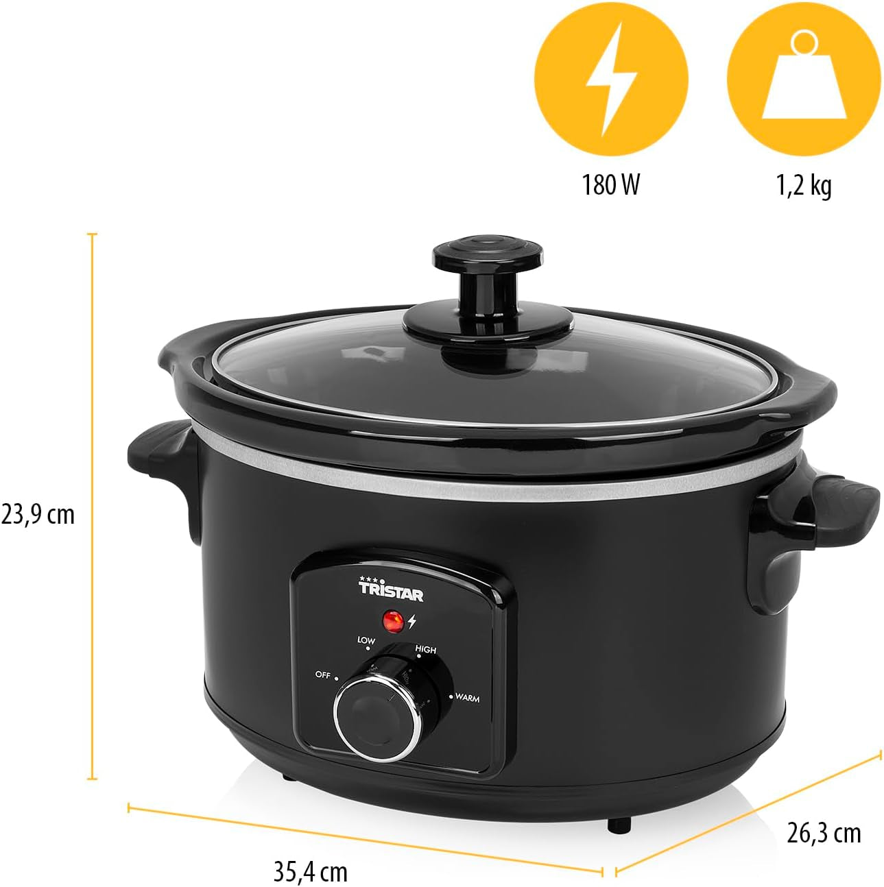 Tristar VS-3915 slowcooker, keramisk gryde i rustfrit stål med 2 varmeindstillinger og holde varm funktion, 3,5 L Slow Cooker Naty Shop