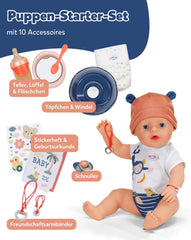 BABY Born Emma i jungle stil - Dukke 43 cm høj - 10 funktioner Inklusiv tilbehør og kjole i unisex farver - Fungerer uden batterier - Velegnet til børn fra 3 år og derover Naty Shop Dolls