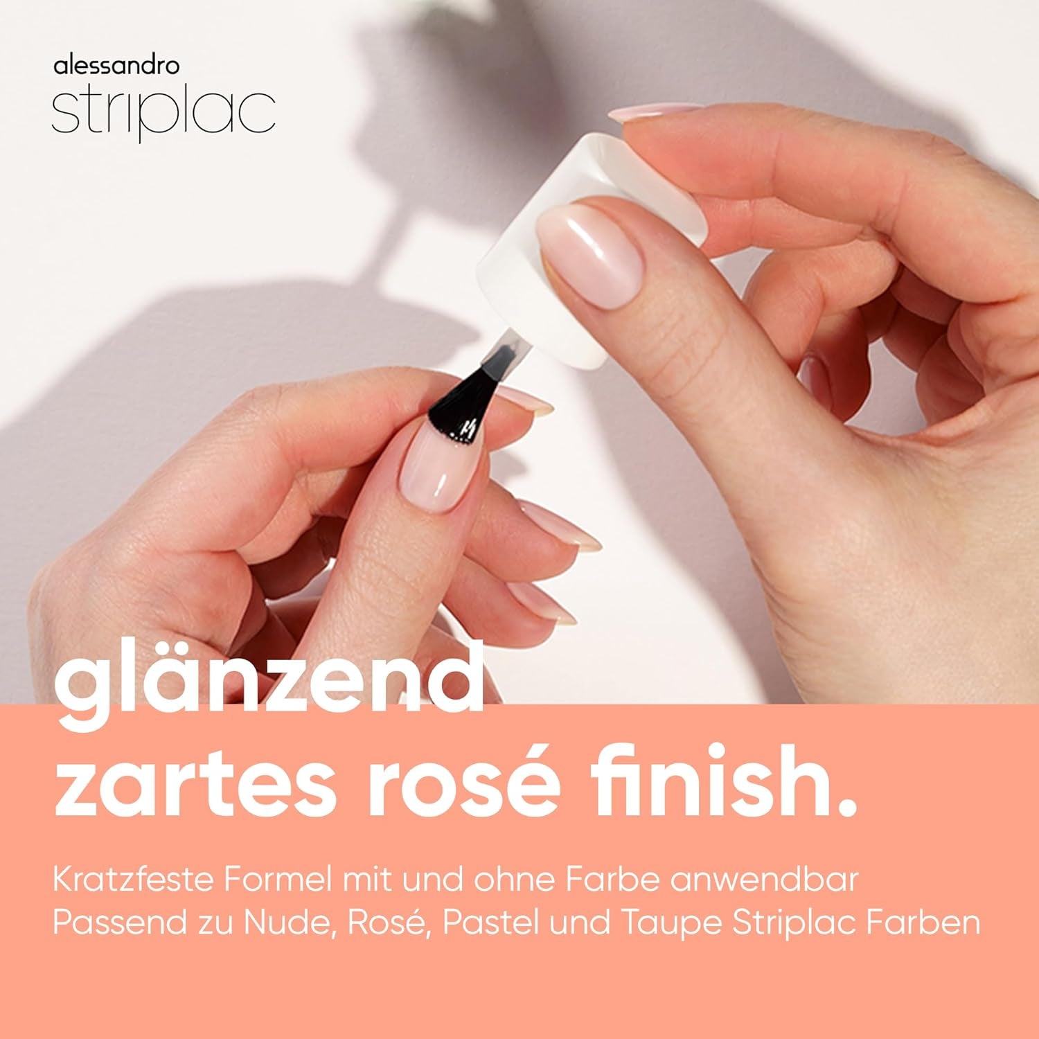 alessandro Striplac UV Top Coat Rosé - Lyse, ridsefaste negle i op til 15 dage - Kan bruges med eller uden farve - Skånsom fjernelsesteknologi - Vegansk - Pink, Gennemsigtig, 6,5 ml