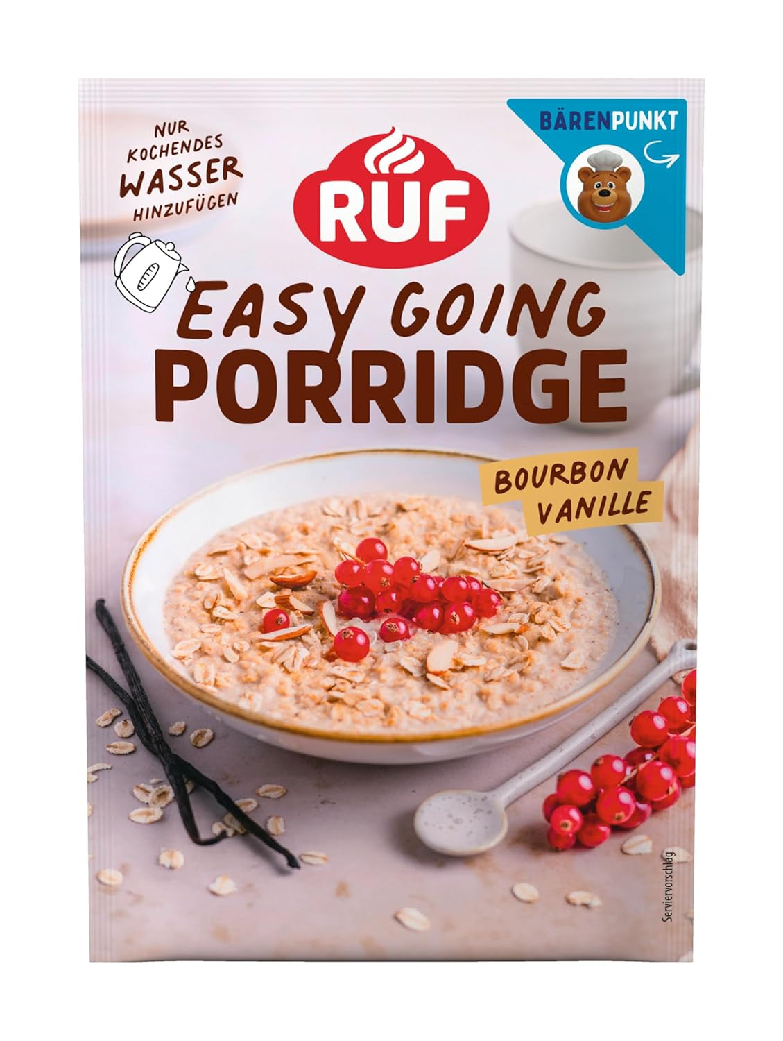RUF instant havregryn med jordbær og vanilje, et sommermåltid med havre klar på 3 minutter, 1 pose x 65g