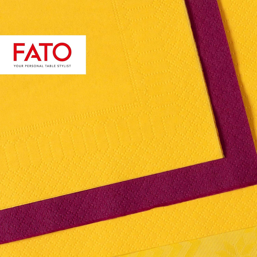 , Șervețele de hârtie de unică folosință, Ideale pentru prânzuri informale și bufete, Pachet de 50 de șervețele, Dimensiune 33X33, 4 ori pliate, 2 straturi, Galben, 100% hârtie din celuloză pură, certificat Fsc