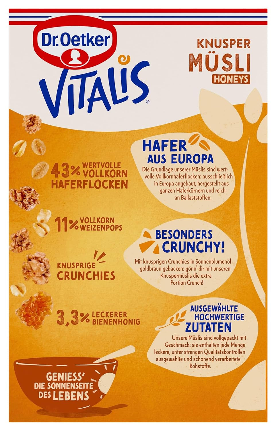 Dr. Oetker Vitalis Crunchy Honeys: Honey Crunchy Müsli til morgenmad og snacks, 5 stk. (5 x 600 g)