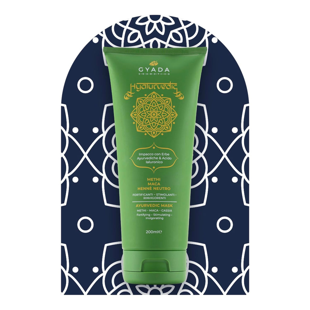 GYADA COSMETICS, compresă ayurvedică de întărire Hyalurvedic, tratament profesional pentru păr fin și slab, combate încrețirea cu methi, maca, henna neutră, 200 ml Masca de par Naty Shop