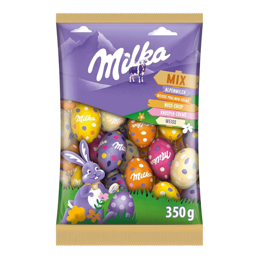 Mix til Milka-æg - Farverig blanding af fyldte chokoladeæg til påske, i fem varianter - 350g