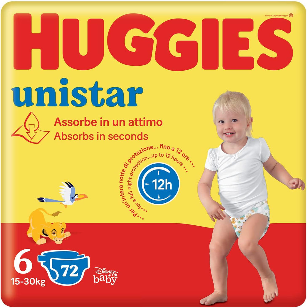 Huggies Unistar bleer, størrelse 4 (7-14 kg), pakke med 128 bleer (basic)