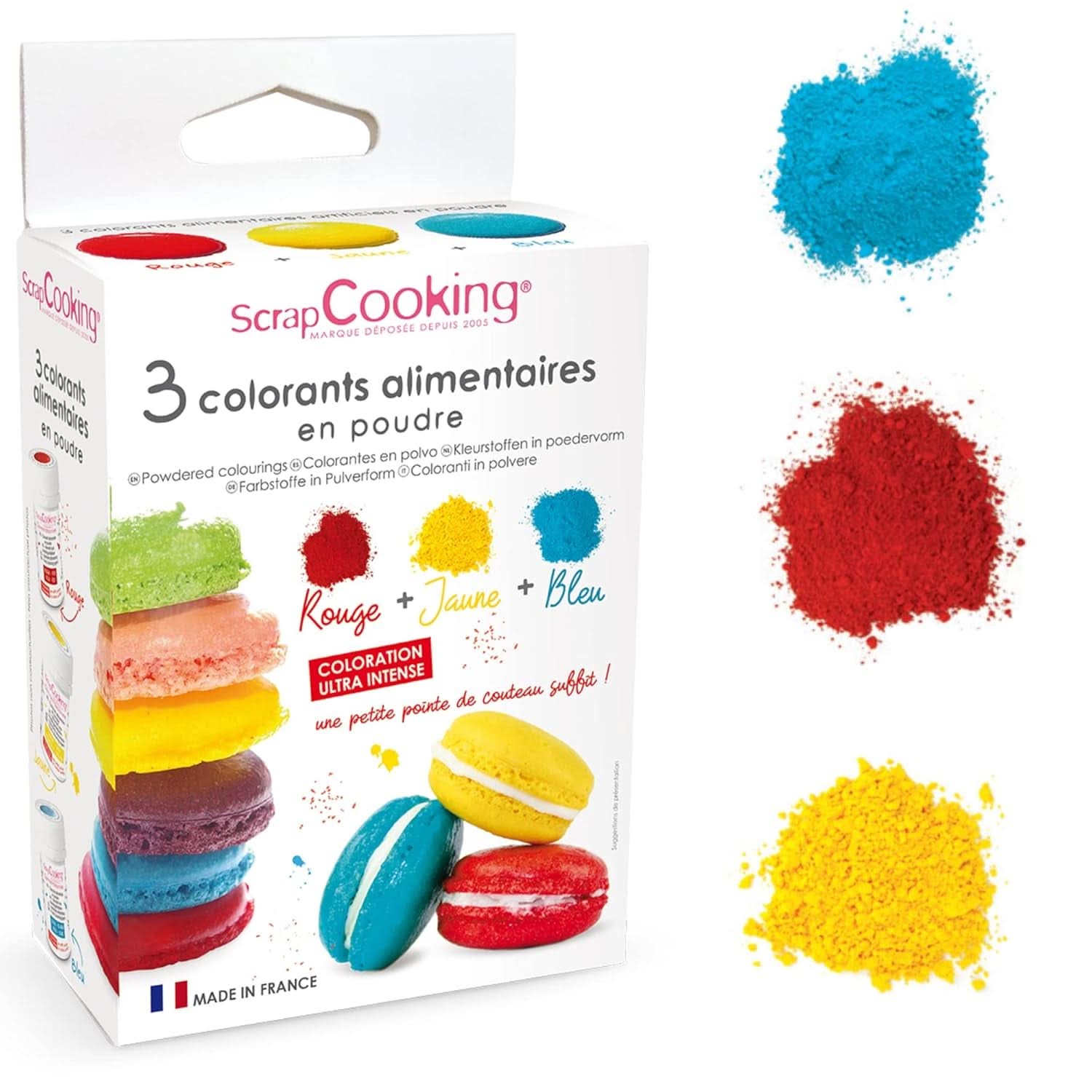 ScrapCooking, sæt med 3 pulveriserede madfarver - rød, gul, blå, 3 x 5 gram Naty Shop