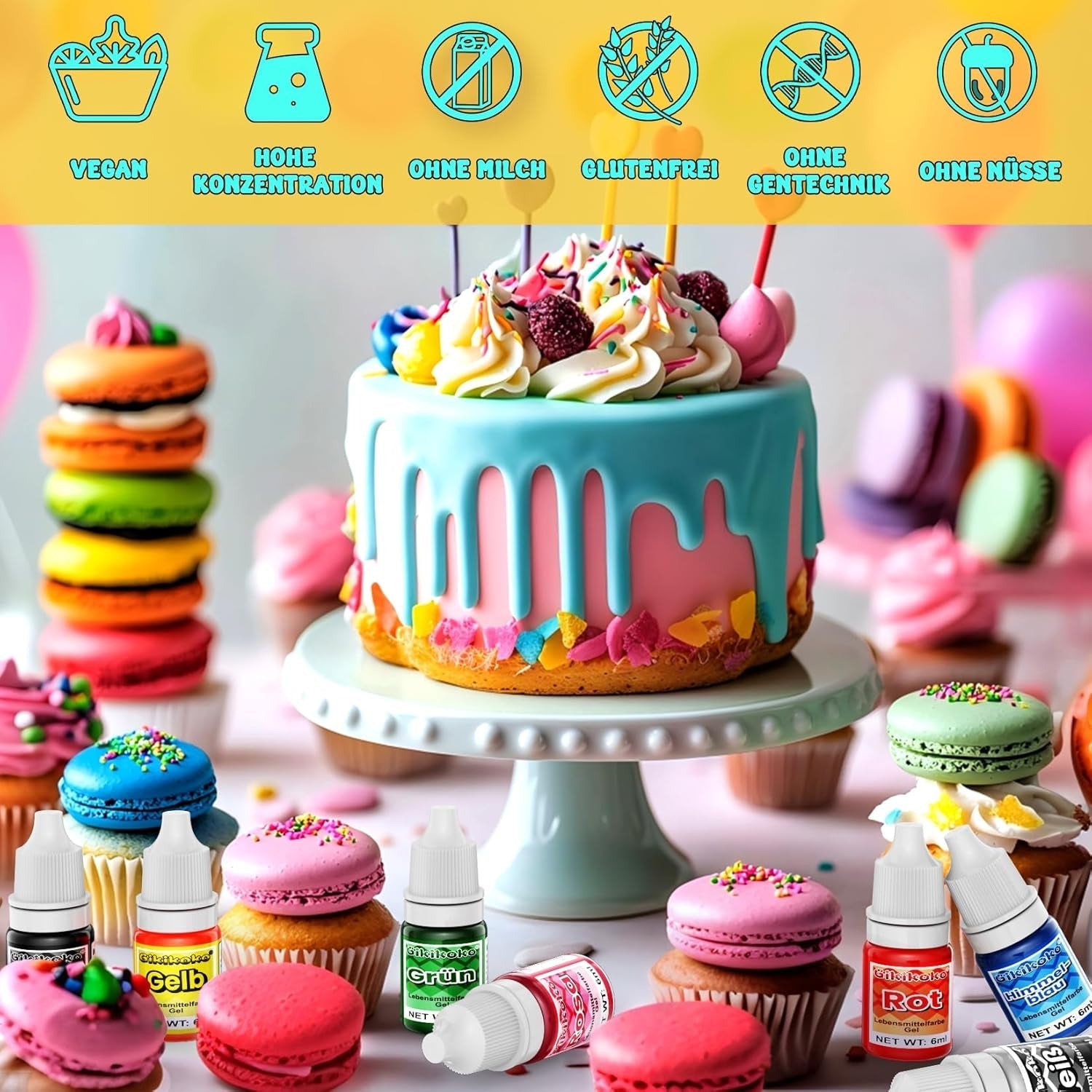 Colorant alimentar în gel - 8 culori vibrante, colorant alimentar pentru decorarea torturilor, foarte concentrat, coloranți alimentari pentru fondant, cremă de unt, prăjituri, macaroane, gogoși - 6 ml