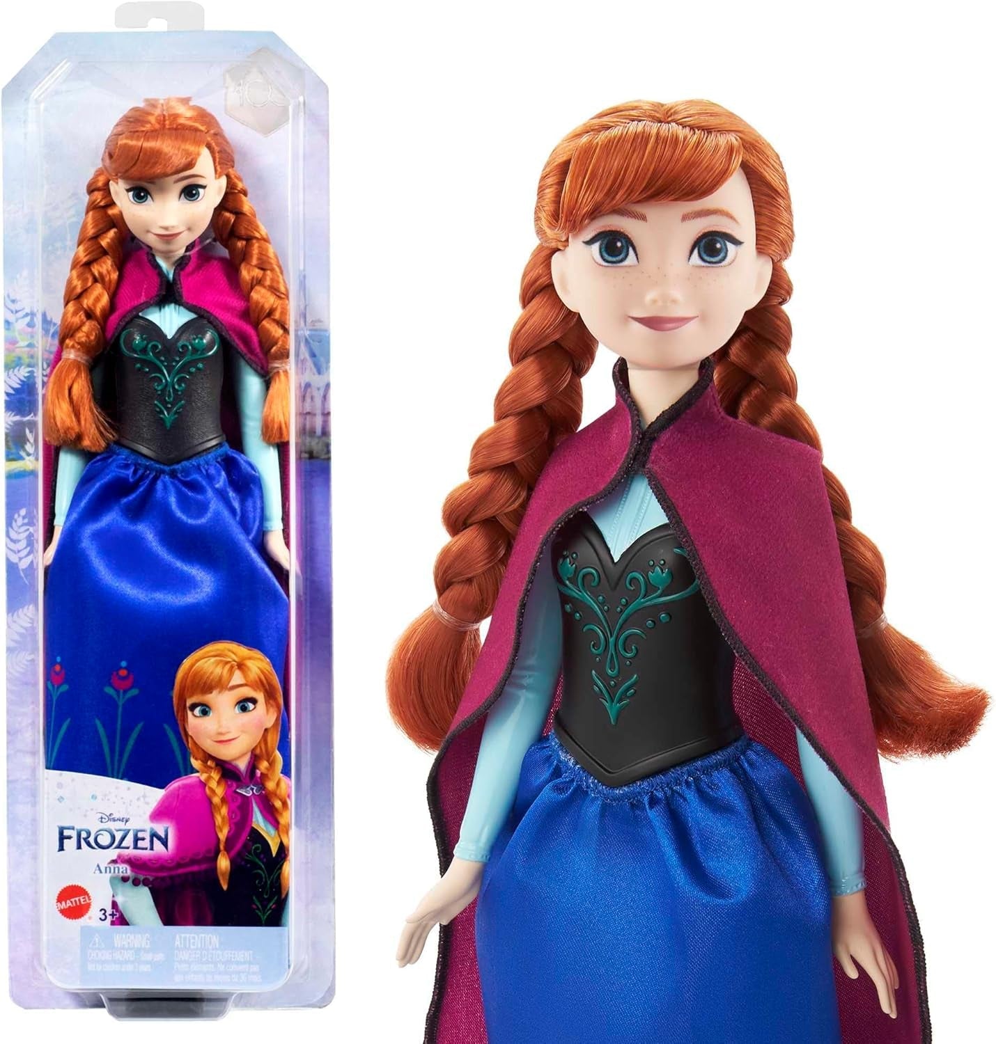 Mattel Disney Princess Anna dukke, Ice Queen dukken, kæmmet hår, mobil, i rejsedragt, aftagelig kasket, Disney gaver, 3 år gammelt legetøj, HLW49 Naty Shop Cap Dolls