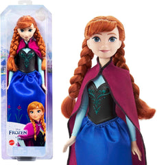 Mattel Disney Princess Anna dukke, Ice Queen dukken, kæmmet hår, mobil, i rejsedragt, aftagelig kasket, Disney gaver, 3 år gammelt legetøj, HLW49 Naty Shop Cap Dolls