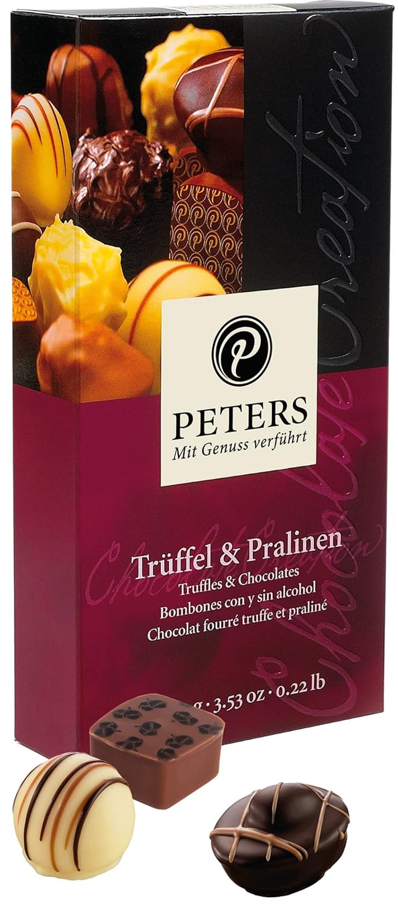 Peters, cutie cadou, amestec de praline cu sau fara alcool Bomboane de Ciocolata Naty Shop 100 grame Bomboane de ciocolată cu trufe
