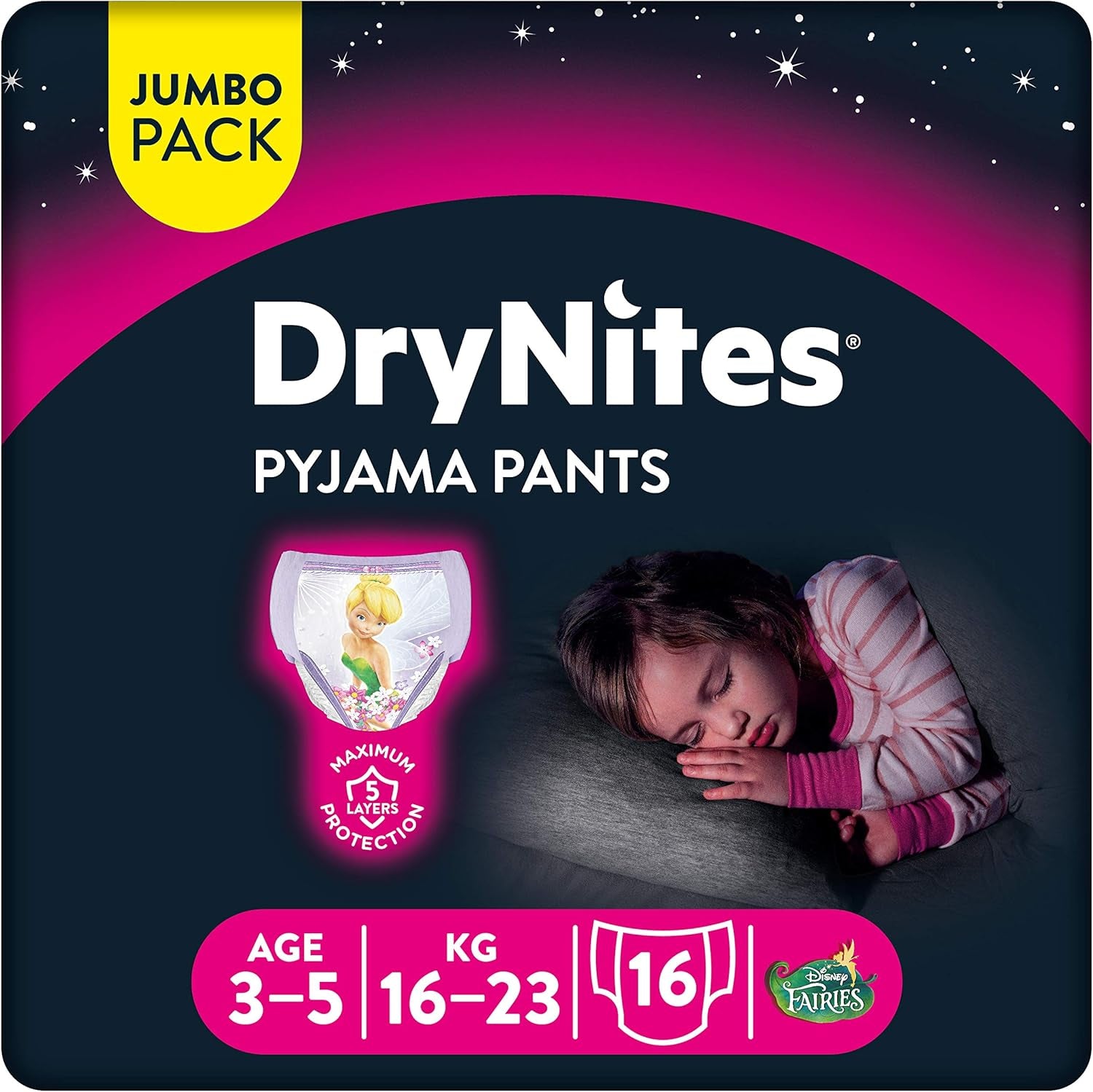 Huggies DryNites Nattøj til piger, 3-5 år (16-23 kg), 2 x 16 stk.