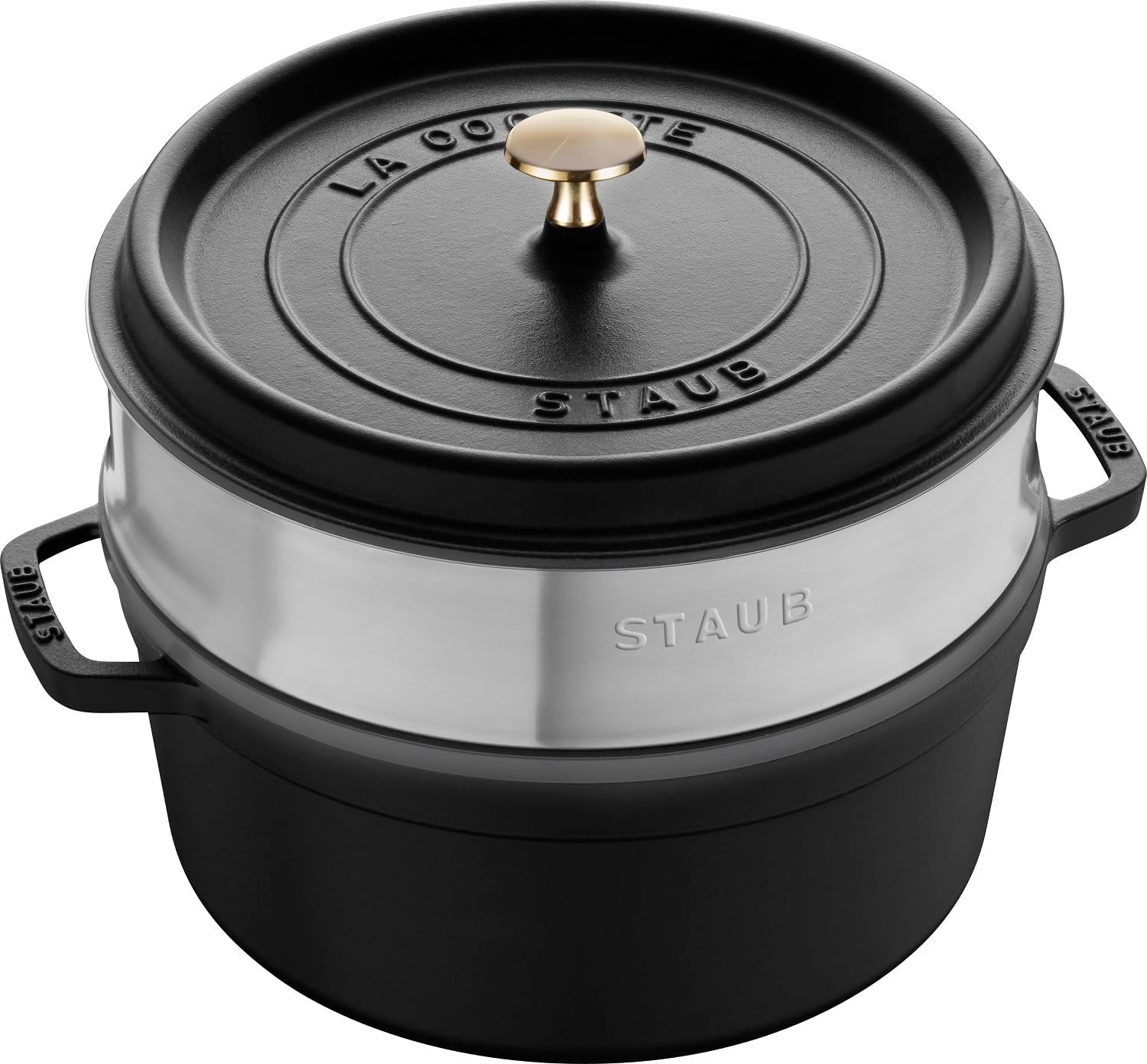 STAUB Gusseisen Bräter/Cocotte, Mit Dämpfeinsatz Aus Edelstahl, Rund 26 Cm, 5,2 L, Aromaregen Funktion Für Optimale Befeuchtung, Für Alle Herdarten Inkl. Induktion & Backofen, Kirschrot, Rot Forme og bageplader Naty Shop Schwarz