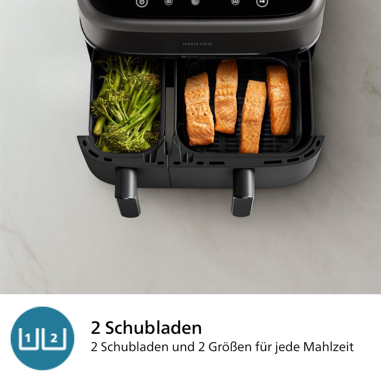 Philips Airfryer Dual Basket 3000 Series, 9L, 2 kurve, 2 fade klar på samme tid, Rapidair-teknologi plus varmluft Hvidevarer Naty Shop