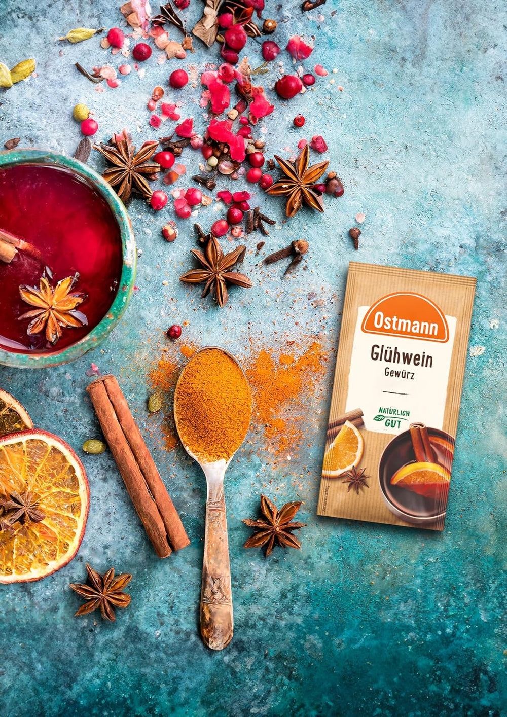 Ostmann Gewürze – Glühwein-Gewürz, Gewürzmischung für Glühwein, Punsch, Feuerzangenbowle & Kinderpunsch, ideel til Winter- og Weihnachtszeit, vegansk, 12 g (1er Pack)