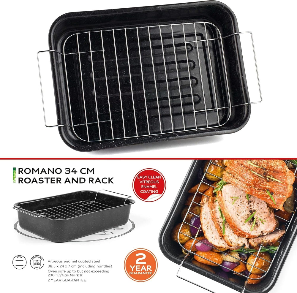 Russell Hobbs CW9161 Romano 34Cm Emalje Bräter - Mit Gitter, Rechteckige Auflaufform Mit Rost, Spülmaschinenfest Ofenform, Grill Auflaufform, Bratform Für Backofen Ofenbeständig Bis 230 Degree Forme og bakker til bagning Naty Shop