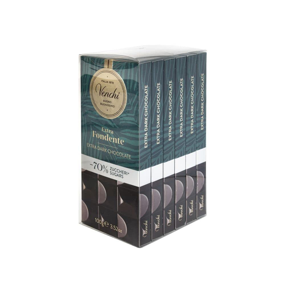 Venchi - Pakke med 6 mørke chokoladebarer med hasselnødder, 600g - Ingen tilsat sukker - Ingen kunstige sødestoffer - Glutenfri - Vegansk - Gaveidé