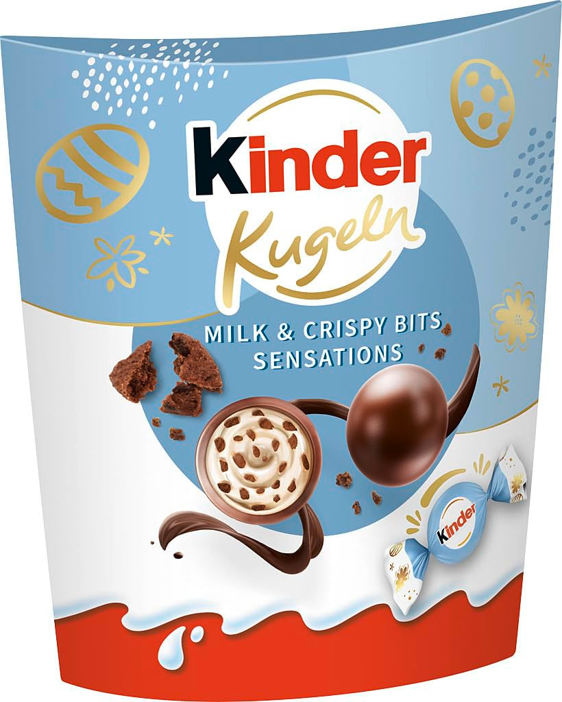 Kinder Balls Milk & Crispy Bits Sensations 90g – Mælkechokoladekugler med mælkefyld og kakaochips – Påskechokolade, påskeslik – påskegave og souvenir