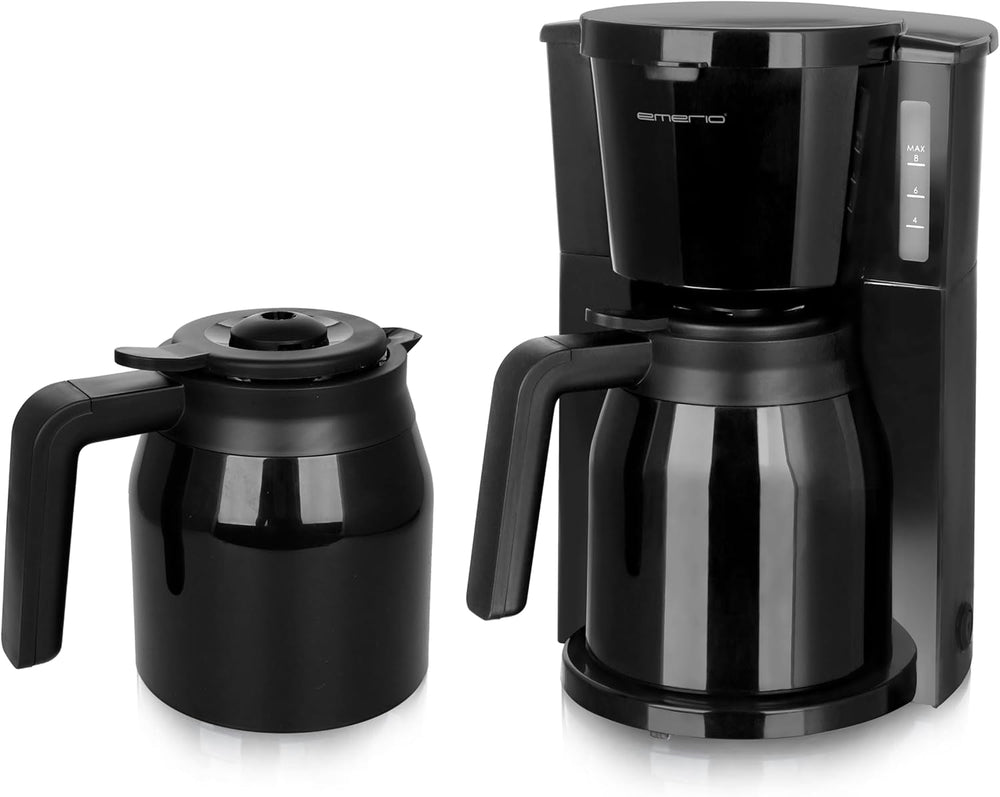 Emerio CME-122933, Cafetieră cu filtru, 1,25 l pentru până la 10 cești de cafea proaspătă, filtru permanent detașabil, funcție anti-picurare, carafă din sticlă, oprire automată, 1000 wați, negru/argintiu